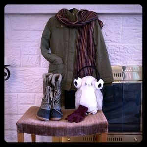 🎉HP! Cat & Jack XL 14/16 olive green & pink winter coat